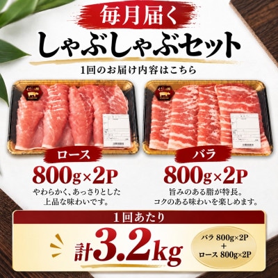 【毎月定期便】くんじゃん豚 しゃぶしゃぶセット(バラ・ロース)計9.6kg全3回