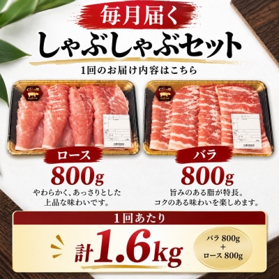 【毎月定期便】「くんじゃん豚」しゃぶしゃぶセット(バラ・ロース)計4.8kg全3回