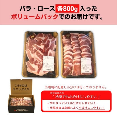 【毎月定期便】くんじゃん豚 焼肉セット(バラ・ロース)計4.8kg全3回