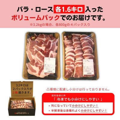 【毎月定期便】くんじゃん豚 焼肉セット(バラ・ロース)計19.2kg全6回
