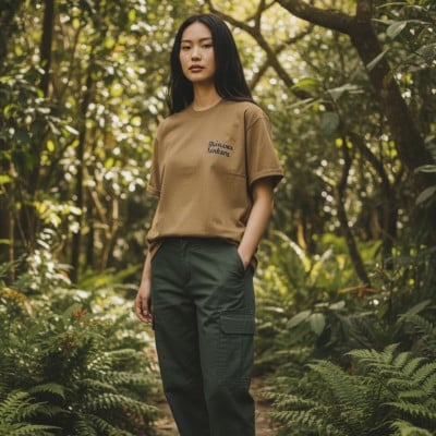 やんばるの自然を纏う オリジナルデザインTシャツ(カーキ/Lサイズ)