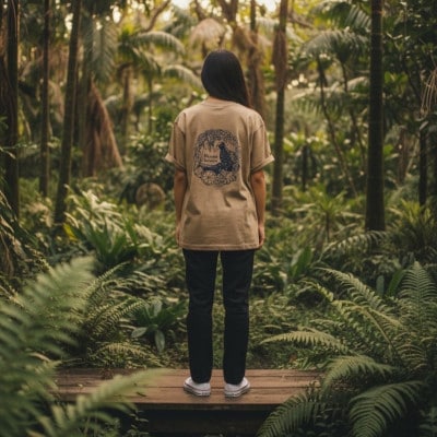 やんばるの自然を纏う オリジナルデザインTシャツ(カーキ/Lサイズ)