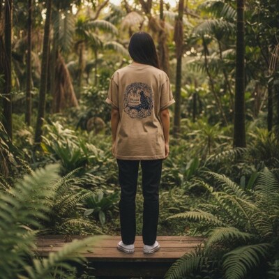 やんばるの自然を纏う オリジナルデザインTシャツ(カーキ/XLサイズ)