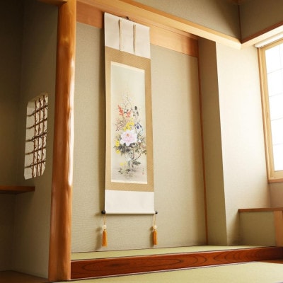 掛軸 「四季花」 石田大寿 尺五立 190cm×54cm