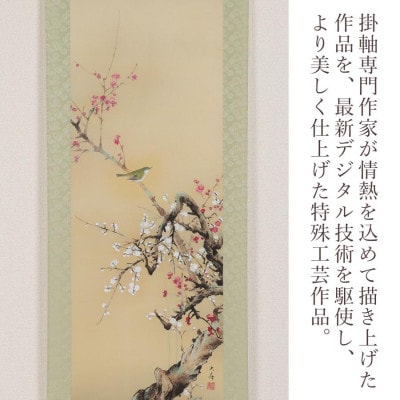 掛軸 「紅白梅に鴬」 石田大寿 尺五立 190cm×54.5cm