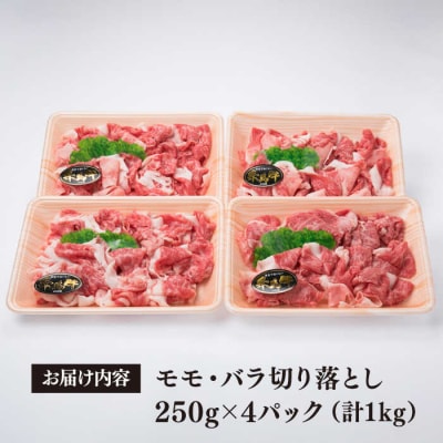 【250gの小分けパック】黒毛和牛 切り落とし 250g×4P 計1kg A4ランク[ACA031]