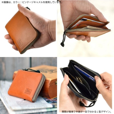 VanNuys 手の平サイズのオールインワン L型ファスナーウォレット(ビンテージブラック)