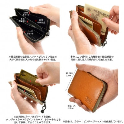 VanNuys 手の平サイズのオールインワン L型ファスナーウォレット(ビンテージブラック)