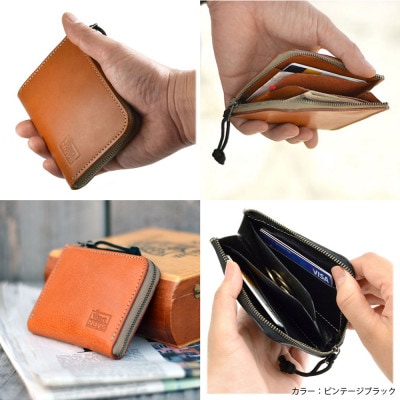 VanNuys 手の平サイズのオールインワン L型ファスナーウォレット(ビンテージキャメル)