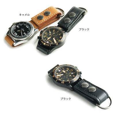 VanNuys 外れにくいWホック仕様のぬめ革の時計ホルダー Type-D【20mm幅】(ブラック)