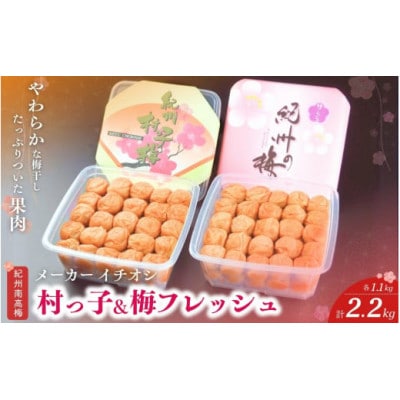 紀州南高梅セット 村っ子梅・梅フレッシュ 各1.1kg×2(計2.2kg)【fuz002-1】