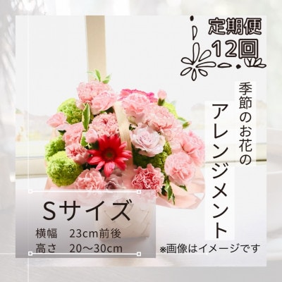 【毎月定期便】季節のお花のアレンジメントSサイズ～届いてそのまま飾れるフラワーアレンジ全12回