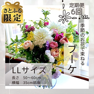 【毎月定期便】【さとふる限定】季節のお花で束ねたブーケ【花瓶用】/LLサイズ全6回