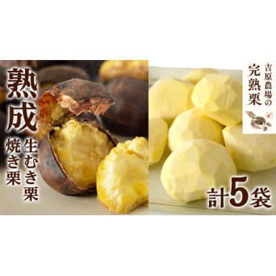 【 吉原農場 の 完熟栗 】  熟成 生むき栗 3袋 ・ 焼き栗 2袋 セット