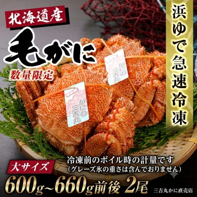 【浜ゆで自社タグ付】北海道産ボイル毛ガニ600g～660g前後×2尾