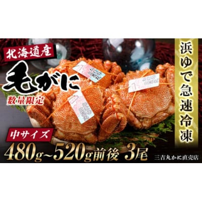 北海道産ボイル毛ガニ 480g～520g前後×3尾 冷凍