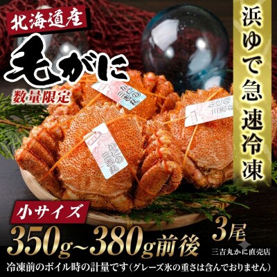 【浜ゆで自社タグ付】北海道産ボイル毛ガニ350g～380g前後×3尾