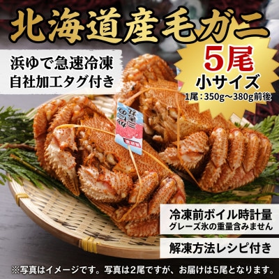 k1105【浜ゆで自社タグ付】北海道産ボイル毛ガニ350g～380g前後×5尾