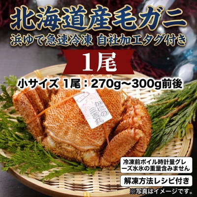 k1301【浜ゆで自社タグ付】北海道産ボイル毛ガニ270g～300g前後×1尾