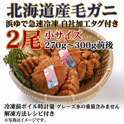 k1302【浜ゆで自社タグ付】北海道産ボイル毛ガニ270g～300g前後×2尾
