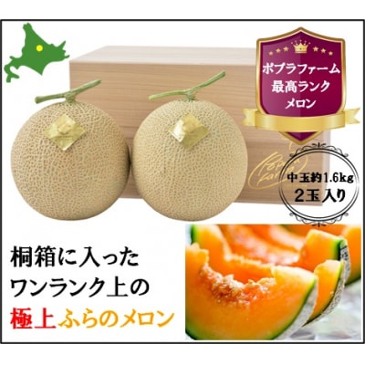 BC-007 2025年発送 ポプラファーム 桐箱 極上の富良野メロン中玉2玉 計3.2kg以上秀品