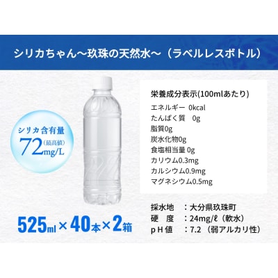 シリカ天然水 525ml ×80本(40本 ×2箱)シリカちゃん 500 +25ml