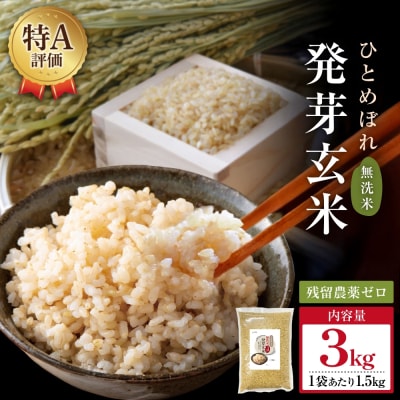 【先行受付】特Aひとめぼれ米 残留農薬ゼロ 発芽玄米 1.5kg×2袋(3.0kg) 令和7年産
