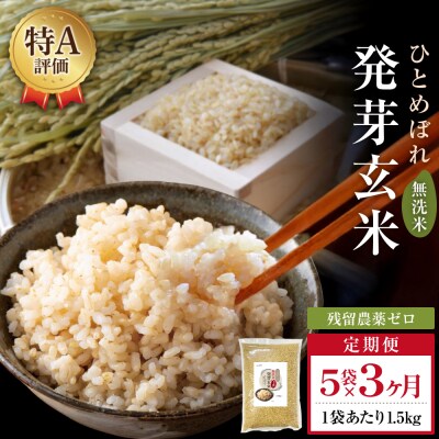 特A ひとめぼれ 米 残留農薬ゼロ 発芽玄米 1.5kg × 5袋 3ヶ月 毎月定期便 無洗米