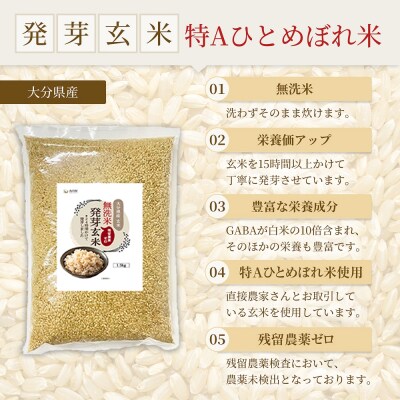 特A ひとめぼれ 米 残留農薬ゼロ 発芽玄米 1.5kg × 5袋 6ヶ月 毎月定期便 無洗米
