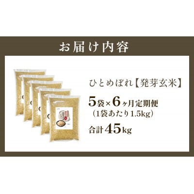 特A ひとめぼれ 米 残留農薬ゼロ 発芽玄米 1.5kg × 5袋 6ヶ月 毎月定期便 無洗米