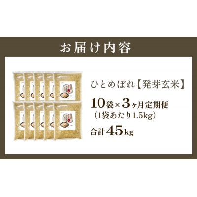 特A ひとめぼれ 米 残留農薬ゼロ 発芽玄米 1.5kg × 10袋 3ヶ月 毎月定期便 無洗米
