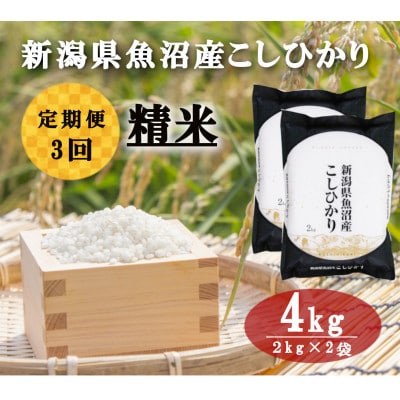 【毎月定期便】精米4kg「雪蔵仕込み」【湯沢産コシヒカリ】全3回