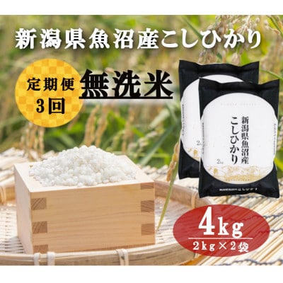 【毎月定期便】無洗米4kg「雪蔵仕込み」【湯沢産コシヒカリ】全3回