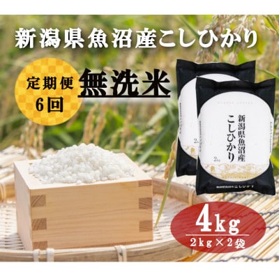 【毎月定期便】無洗米4kg「雪蔵仕込み」【湯沢産コシヒカリ】全6回