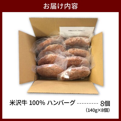 米沢牛 100% ハンバーグ 140g×8個 計1,120g 牛肉 和牛 冷凍 生ハンバーグ