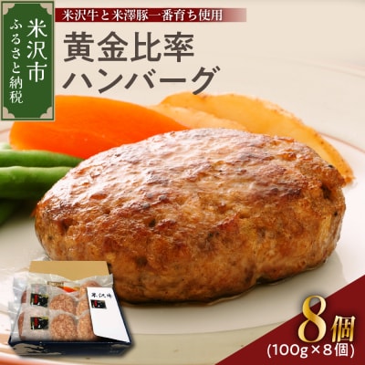 米沢牛+米澤豚一番育ちの黄金比率ハンバーグステーキ 100g×8個入り セット 