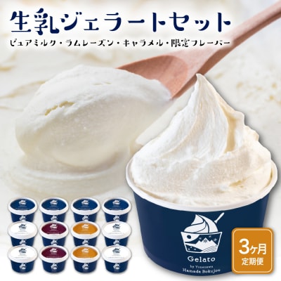 生乳ジェラートセット　3か月定期便(合計36個)ミルク ラムレーズン キャラメル 限定フレーバー