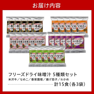 フリーズドライ みそ汁 5種類 計15袋 お湯を注ぐだけ インスタント 即席 味噌汁