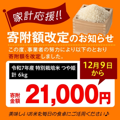 【 令和7年産 】 特別栽培米 つや姫 計6kg ( 2kg×3袋 ) 栽培期間中農薬5割削減