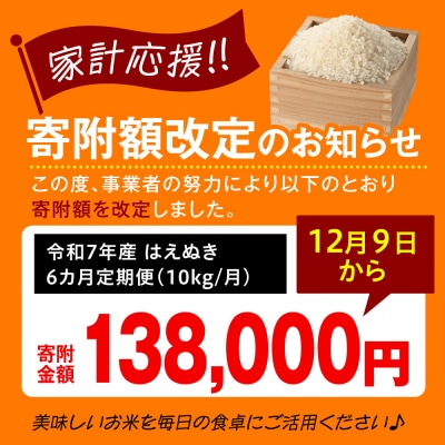 【 6ヶ月定期便 / 令和7年産 】 はえぬき 計10kg/月 ( 1回配送 5kg×2袋 )