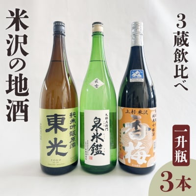 米沢 地酒 三蔵 一升瓶セット 純米吟醸 東光 純米吟醸 香梅 泉氷鑑 純米吟醸 匠雪