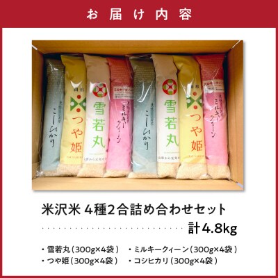 令和7年産 米沢米 4品種 2合詰め合わせセット 計4.8kg