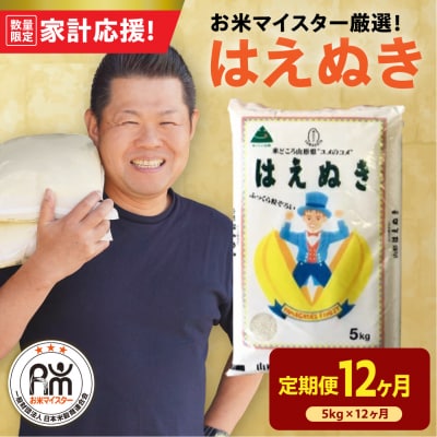 【定期便】 山形県産 精米 はえぬき 5kg×12ヶ月 計60kg