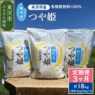 【先行予約】3ヶ月定期便《令和8年産》無洗米つや姫 6kg(2kg×3袋)×3回