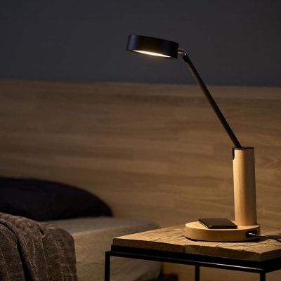 LEDデスクライトQi充電シリーズ平置きタイプ調光調色　LDL-QF02DL-T　ウッド