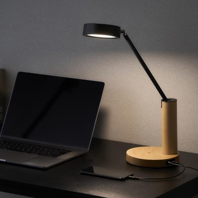 LEDデスクライトQi充電シリーズ平置きタイプ調光調色　LDL-QF02DL-T　ウッド