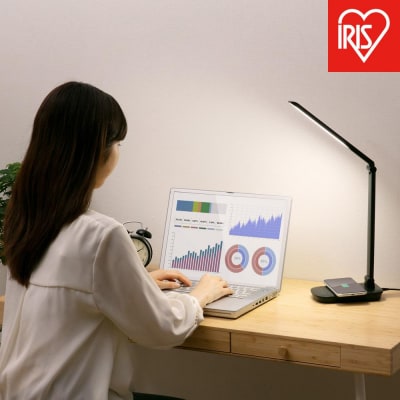 LEDデスクライトQi充電シリーズ 平置きタイプ 調光　LDL-QFD-B　ブラック