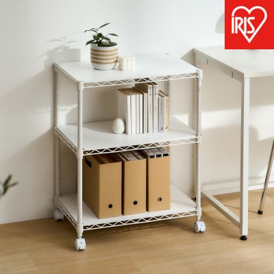 カラーメタルラック　ウッドボード付き CMM-55073B ホワイト