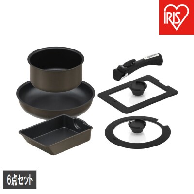 ダイヤモンドコートパンマルチエッグパン入り6点IHガス対応 MEGI 6Sブラウンメタリック