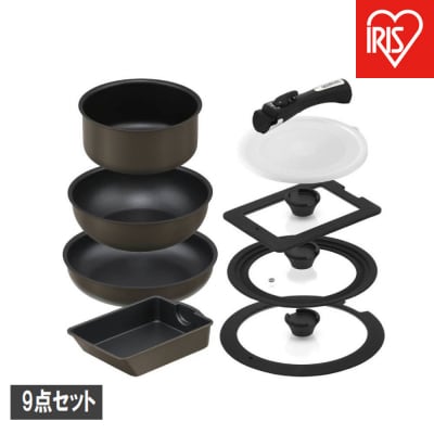 ダイヤモンドコートパンマルチエッグパン入り9点IHガス火対応 MEGI 9S ブラウンメタリック